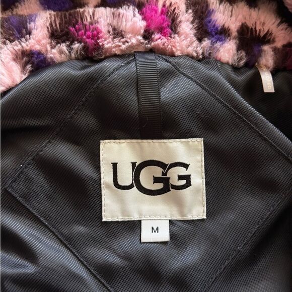 UGG Mandy Leopard Faux Fur Coat Jacket Hooded Pink Womens Size Medium - Picture 8 of 10